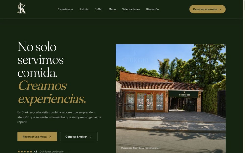 Shukran project cover featuring the current website and restaurant facade.